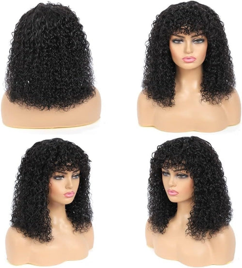 Short Bob Curly Human Hair Wigs With Bangs 100% Brazilian Real Human