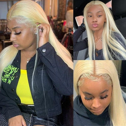 613 Light Blonde Hair Soft None Lace Synthetic Wigs Long Silky